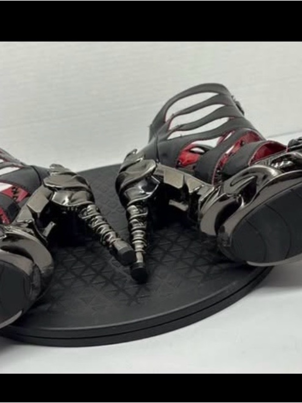 Gothic Black & Red Strappy High Heel Booties - Picture 5 of 6